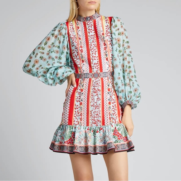Alice + Olivia Raya Mandarin Collar Mini Dress (Sz 4) Paloma Floral Print - Picture 3 of 16